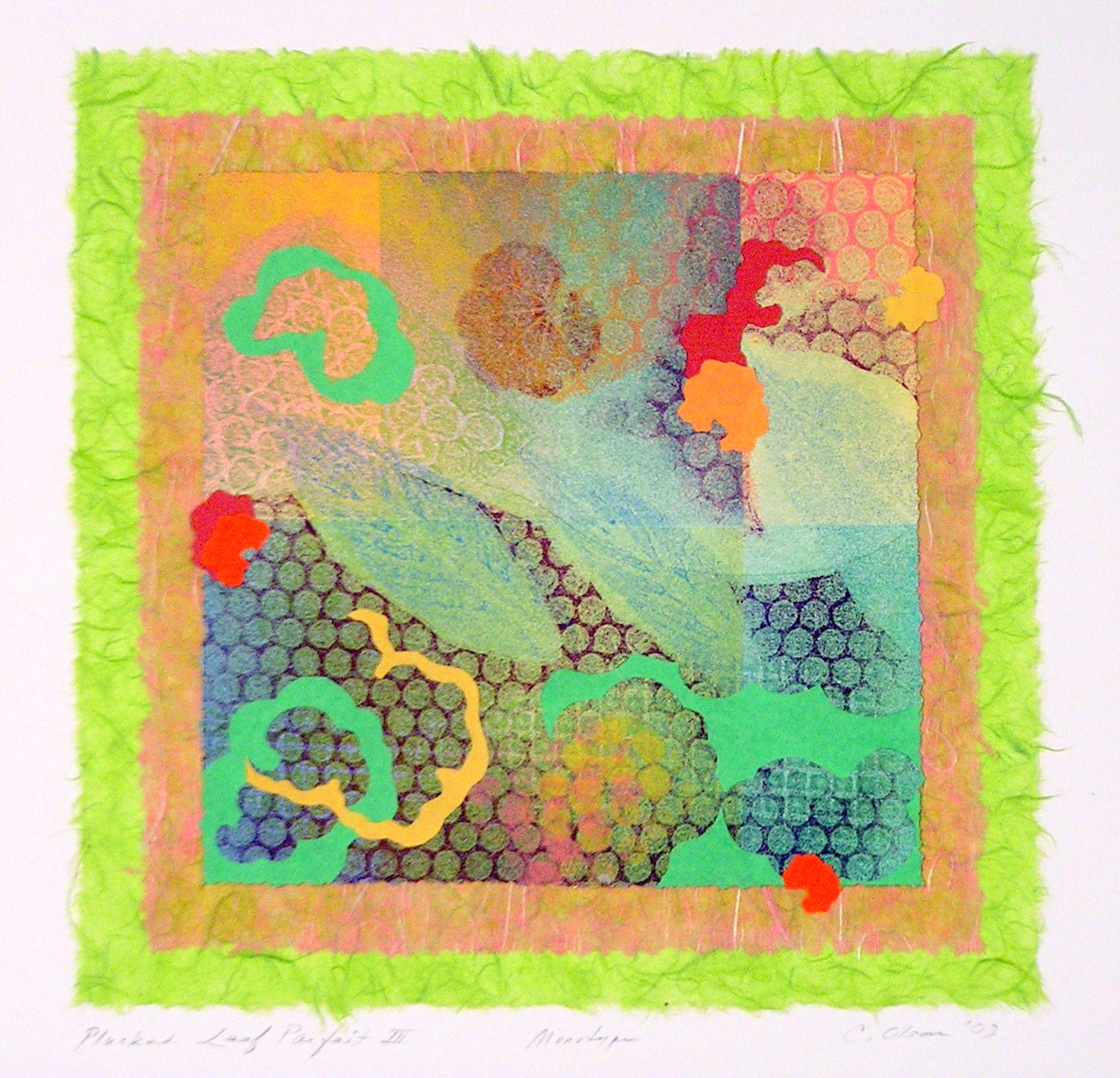Plucked Leaf Parfait #  3, monotype/collage, 12 x 12