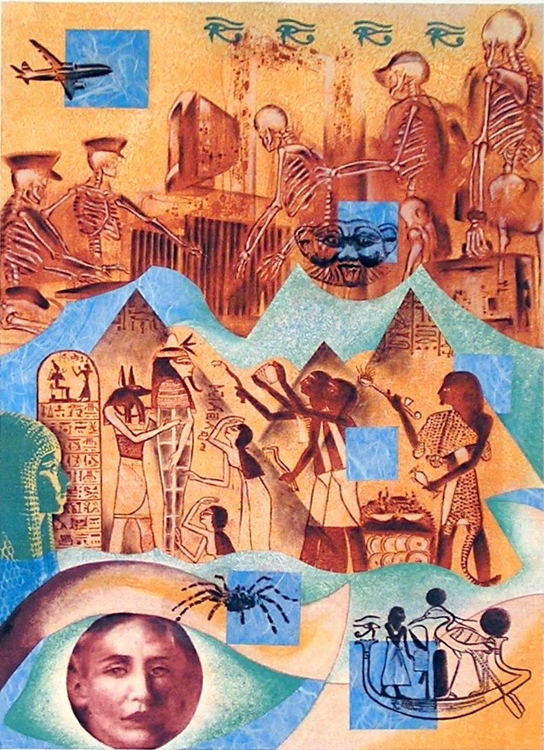 Rituals of Passage, monotype/collage, 22 x 20" (travel series, Egypt)